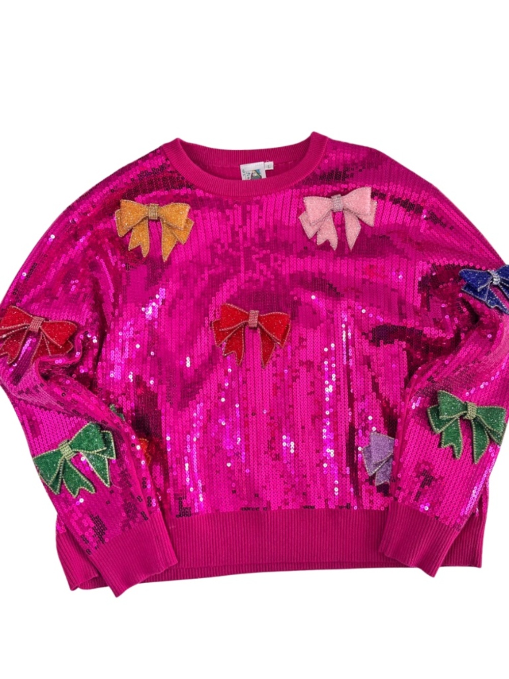 Hot Pink Sparkling Sequins with Glittering Bows Sweatshirt/Sweater